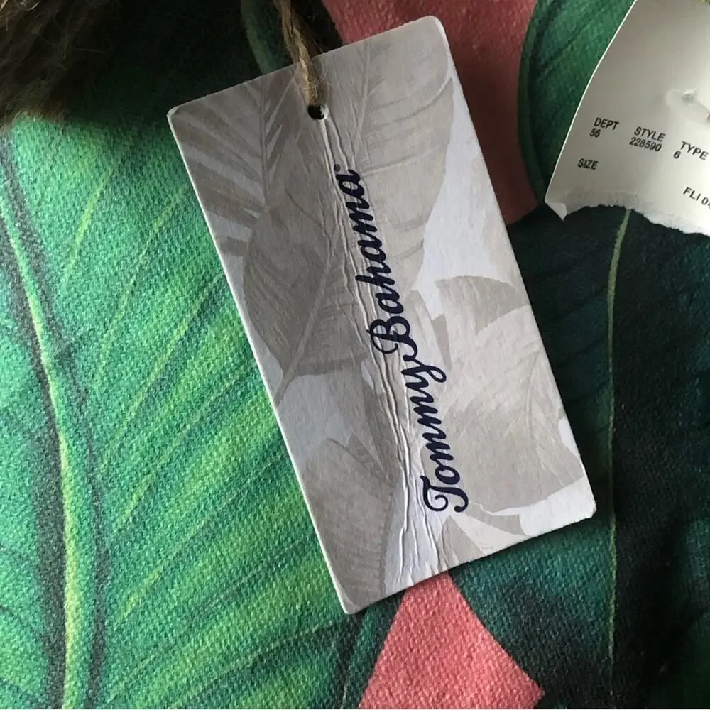 NWT Tommy Bahama cotton and jute tropical pink and green tote - Picture 4 of 5